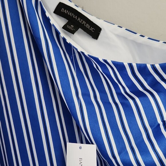 NWT BANANA REPUBLIC | One Shoulder Bow Detail Stripe Dress Blue White Sz 6 - Picture 5 of 8